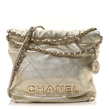 CHANEL Metallic Lambskin Quilted Mini Chanel 22 Golden
