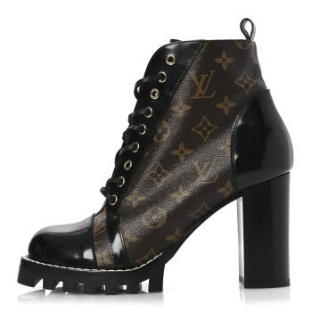 LOUIS VUITTON Patent Calfskin Monogram Star Trail Ankle Boots 41 Black