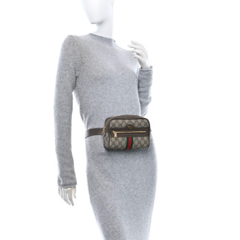 GUCCI GG Supreme Monogram Web Small Ophidia Belt Bag 85 34 Dark Brown
