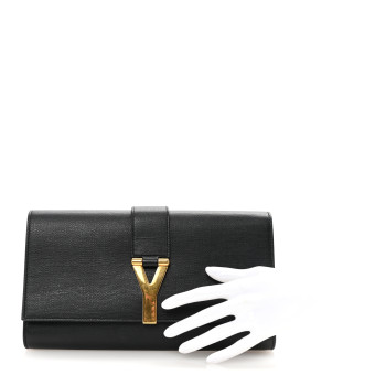 SAINT LAURENT Textured Calfskin Classic Y Ligne Clutch Black