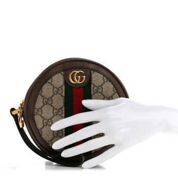 GUCCI GG Supreme Monogram Web Ophidia Circle Wristlet Beige New Acero