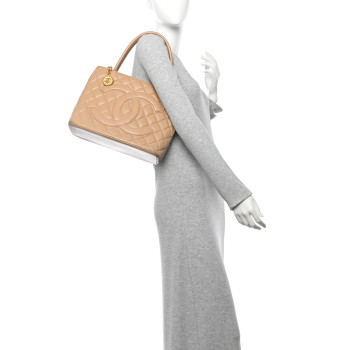 CHANEL Caviar Quilted Medallion Tote Beige