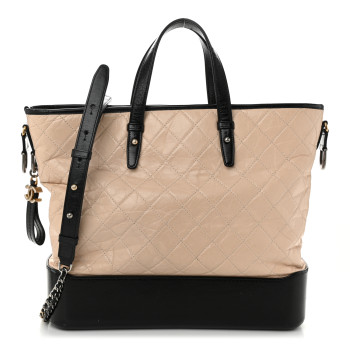 CHANEL Aged Calfskin Quilted Large Gabrielle Shopping Tote Beige Black