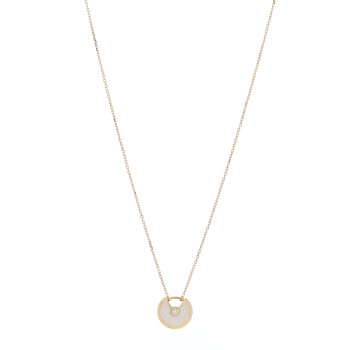 CARTIER 18K Yellow Gold Diamond Mother of Pearl XS Amulette de Cartier Pendant Necklace