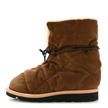 LOUIS VUITTON Suede Shearling Quilted Flat Ankle Boot 38 Beige
