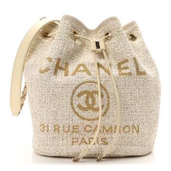 CHANEL Lurex Boucle Deauville Drawstring Bucket Bag Ivory