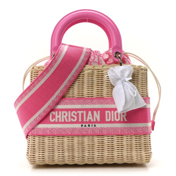 CHRISTIAN DIOR Wicker Oblique Medium Lady Dior Bag Fluorescent Pink