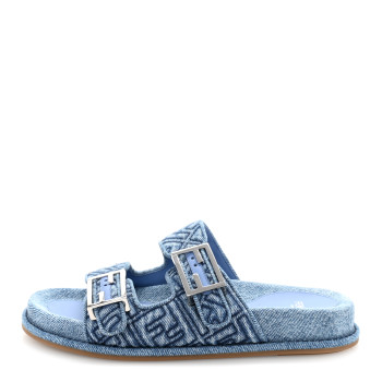 FENDI Denim FF Quilted Fendi Feel Buckled Slide Sandals 37.5 Blue