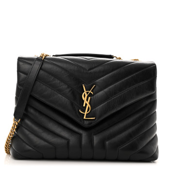 SAINT LAURENT Calfskin Y Quilted Monogram Medium Loulou Chain Satchel Black