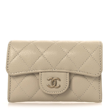 CHANEL Caviar Quilted Flap Card Holder Wallet Beige