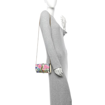 GUCCI X KEN SCOTT New Shangai Calfskin Jardin D'Avril Floral Print Jackie 1961 Chain Wallet Ivory Pink