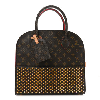 LOUIS VUITTON Monogram Calf Hair Spikes Iconoclasts Christian Louboutin Tote Red