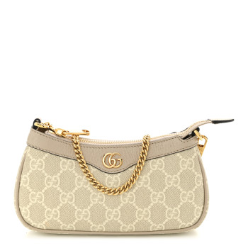 GUCCI GG Supreme Monogram Textured Dollar Calfskin Web Mini Ophidia GG Handbag Beige Mystic White Oatmeal