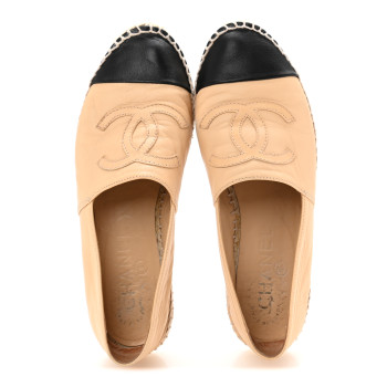 CHANEL Lambskin CC Espadrilles 37 Beige Black