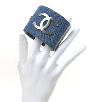 CHANEL Denim CC Cuff Bracelet Blue