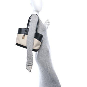 SALVATORE FERRAGAMO Canvas Calfskin Charming Tote Natural Black