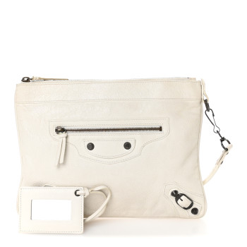 BALENCIAGA Agneau Classic Hardware Flat Handle Clutch White