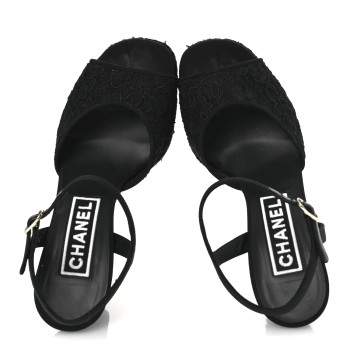 CHANEL Cotton Lace CC Platform Sandals 36.5 Black
