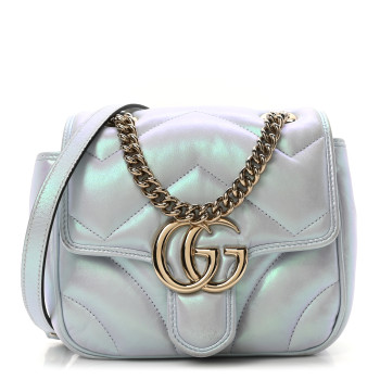 GUCCI Iridescent Nappa Chevron Matelasse Mini GG Marmont Shoulder Bag Iridescent Snow Light Blue