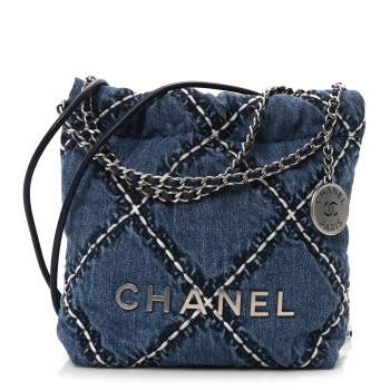CHANEL Denim Stitched Quilted Mini Chanel 22 Blue