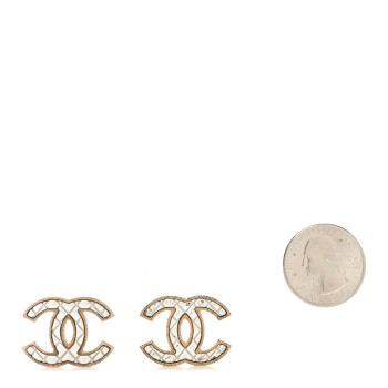 CHANEL Metal Quilted CC Earrings Gold White