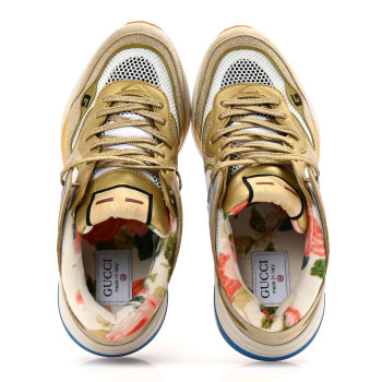 GUCCI Metallic Calfskin Glitter Mesh Womens Ultrapace Sneakers 38 Gold