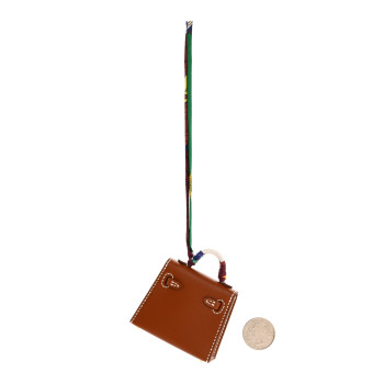 HERMES Tadelakt Mini Kelly Twilly Bag Charm Fauve