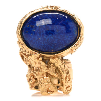 SAINT LAURENT Glass Cabochon Arty Ovale Ring 49 5 Gold Blue