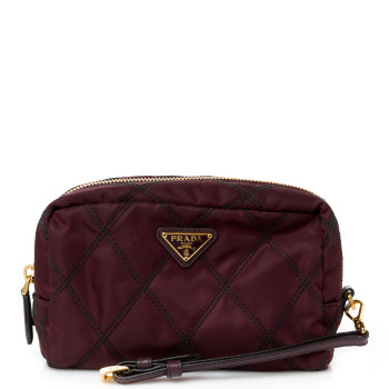 PRADA Tessuto Nylon Saffiano Impunturato Quilted Wristlet Granato