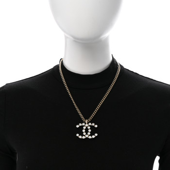 CHANEL Crystal CC Pendant Necklace Gold