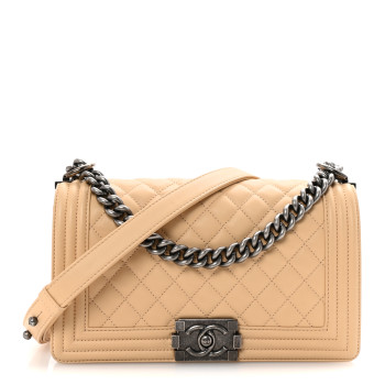 CHANEL Calfskin Quilted Medium Boy Flap Beige