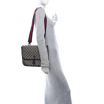 GUCCI Monogram Web Childrens Messenger Bag Beige Navy