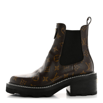 LOUIS VUITTON Patent Monogram LV Beaubourg Ankle Boots 39 Black