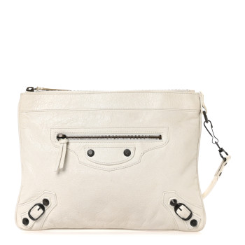 BALENCIAGA Agneau Classic Hardware Flat Handle Clutch White