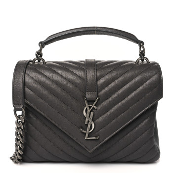 SAINT LAURENT Sheepskin Matelasse Chevron Monogram Medium College Bag Light Coal
