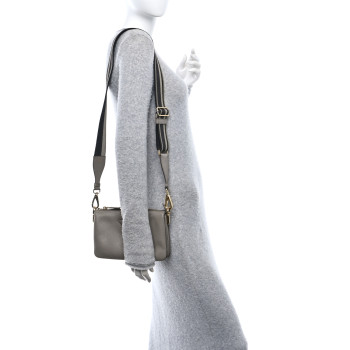 PRADA Vitello Daino Soft Mini Zippered Shoulder Bag Clay Grey