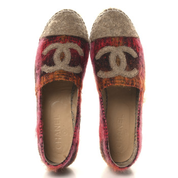 CHANEL Tweed CC Espadrilles 40 Brown Pink Beige
