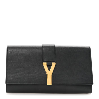SAINT LAURENT Textured Calfskin Classic Y Ligne Clutch Black