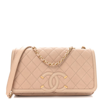 CHANEL Caviar Quilted Medium CC Filigree Flap Beige