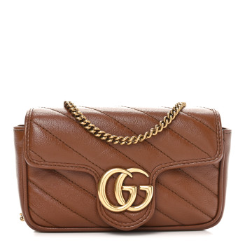 GUCCI Azalea Calfskin Matelasse Diagonal Super Mini GG Marmont Shoulder Bag Cuir