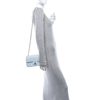 CHANEL Lambskin Quilted Mini Rectangular Flap Light Blue