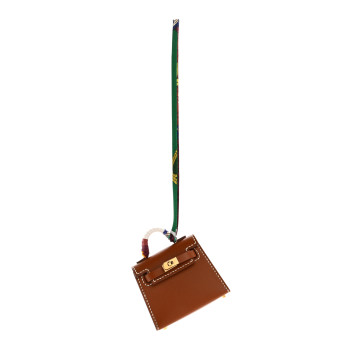 HERMES Tadelakt Mini Kelly Twilly Bag Charm Fauve