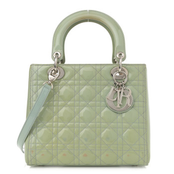 CHRISTIAN DIOR Patent Cannage Medium Lady Dior Blue Alcier
