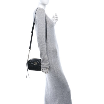 GUCCI Calfskin Matelasse Aria Mini GG Marmont Chain Shoulder Bag Black