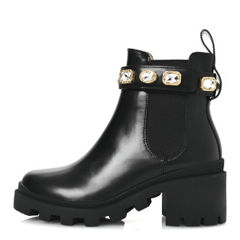 GUCCI Calfskin Crystal GG Trip Chelsea Ankle Boots 35.5 Black