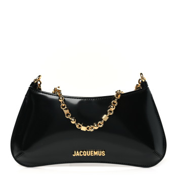 JACQUEMUS Glazed Calfskin The Small Bisou Chaine Shoulder Bag Black