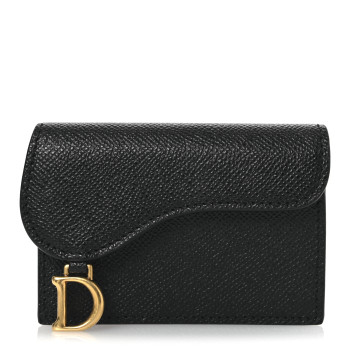 CHRISTIAN DIOR Grained Calfskin Saddle Card Holder Black