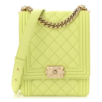CHANEL Calfskin Quilted North South Boy Flap Light Green