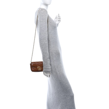 GUCCI Azalea Calfskin Matelasse Diagonal Super Mini GG Marmont Shoulder Bag Cuir
