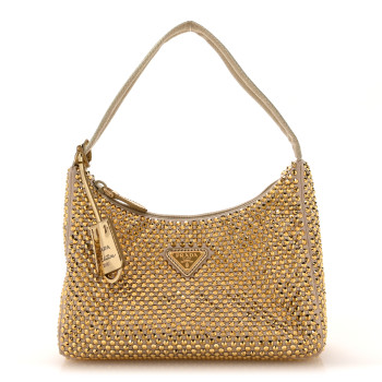 PRADA Satin Crystal Mini Re-Edition 2000 Bag Platino